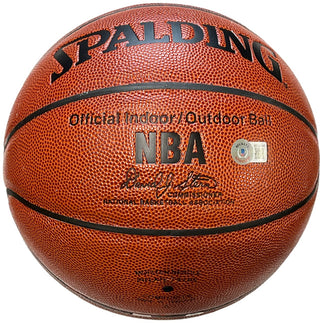 Sam Jones Autographed Spalding Indoor/Outdoor Stat Basketball (Beckett)