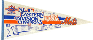 1986 Darryl Strawberry & Gary Carter Signed New York Mets Pennant (JSA)