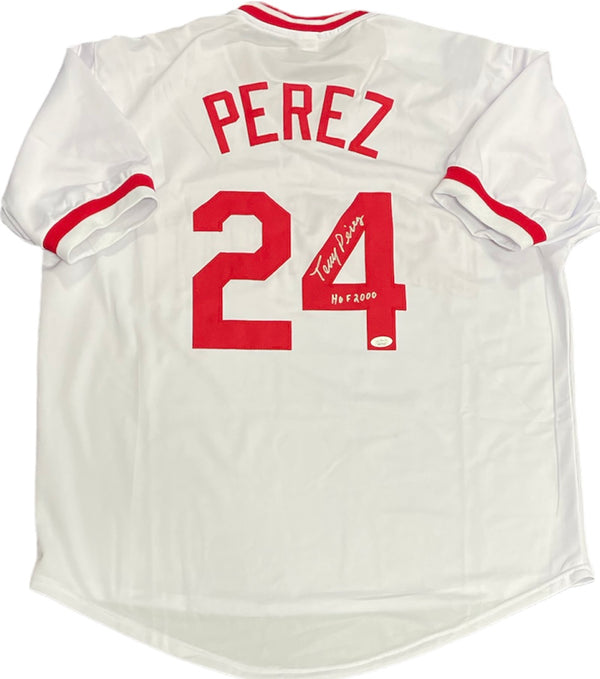 Tony Perez "HOF 2000" Autographed Cincinnati Reds Custom Jersey (JSA)