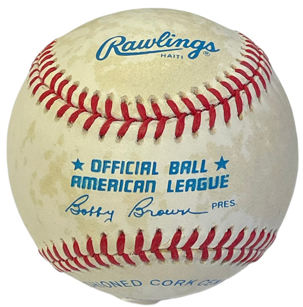 Roger Clemens Autographed Official American League Bobby Brown Baseball (JSA)