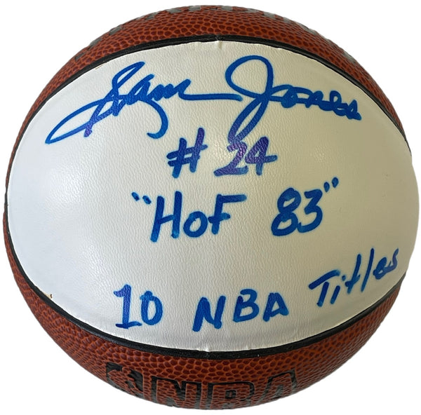 Sam Jones Autographed White Panel Spalding Mini Basketball