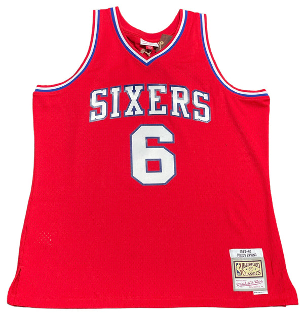 Julius Erving "83 Champs" Autographed Philadelphia 76ers Mitchell & Ness Red Jersey (Beckett)