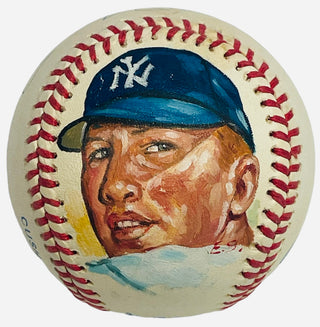 Mickey Mantle Autographed Hand Painted Portrait Baseball (JSA)