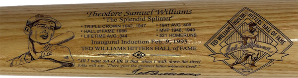 Ted Williams unsigned Where It All Began Commemorative Bat MLB #190/250