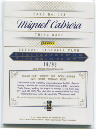 2012 Panini National Treasures #143 Miguel Cabrera