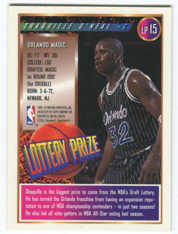 1994-95 Topps Finest Lottery Prize #LP15 Shaquille O'Neal Card