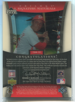 2005 Upper Deck Signatures Materials Tony Perez Autographed Card 29/75