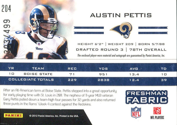 Austin Pettis Autographed 2012 Panini Totally Certified Rookie Jersey Card