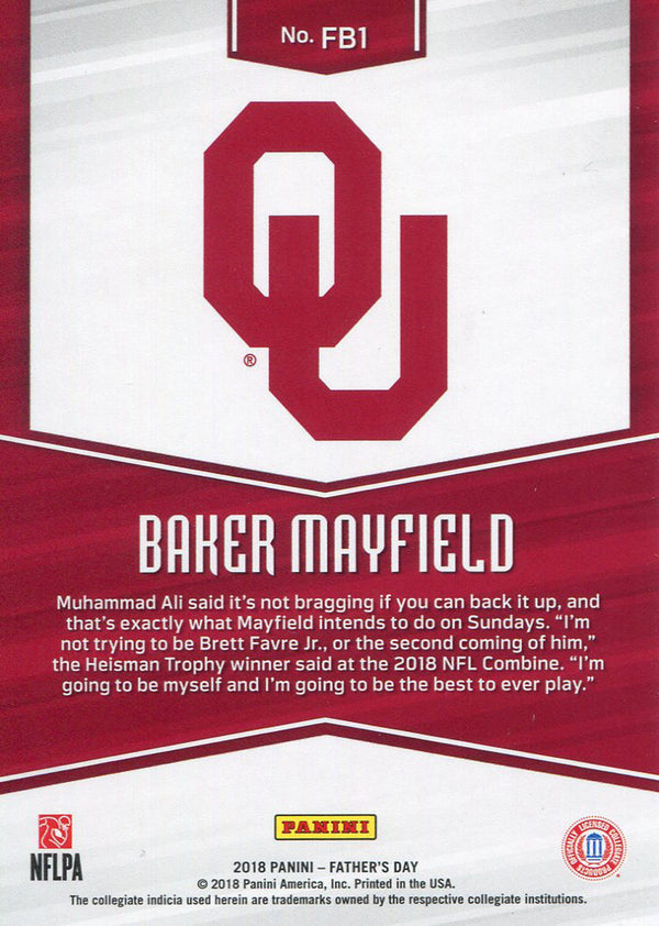 Baker Mayfield 2018 Panini Fathers Day Rookie Card Back