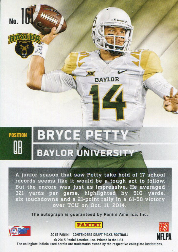 Bryce Petty Autographed 2015 Panini Contenders Draft Picks Football Rookie Card