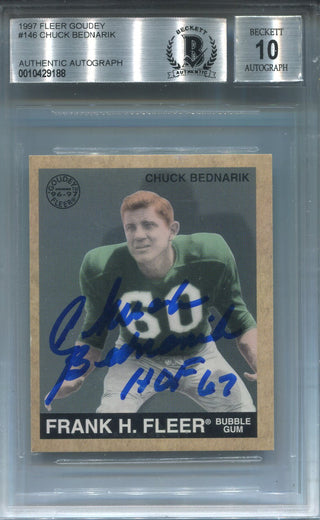 Chuck Bednarik "HOF 67" Autographed 1997 Fleer Card (BVG)