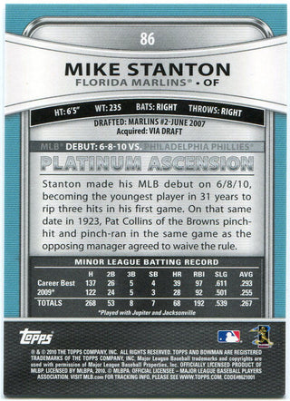 Giancarlo Stanton 2010 Bowman Platinum Rookie Card Back