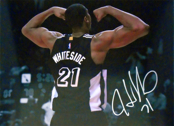 Hassan Whiteside Autographed Flexing Spotlight 11x14 Photo