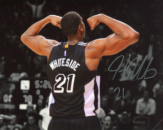 Hassan Whiteside Autographed Spotlight Flexing 8x10 Photo