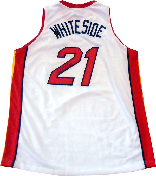 Hassan Whiteside Autographed Miami Heat White Jersey back