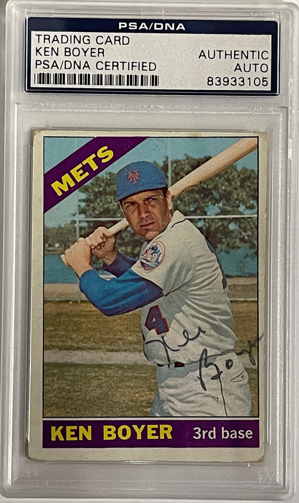 Ken Boyer Autographed 1966 Topps Card #385 (PSA)