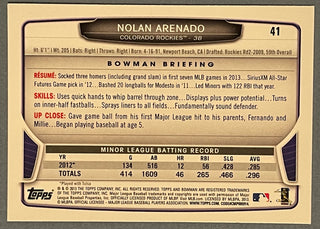 Nolan Arenado 2013 Bowman Rookie Card #41