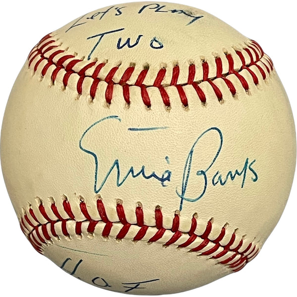 Ernie Banks Autographed Official Stat Baseball (PSA)