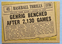 Gehrig Benched After 2130 Games 1961 Topps baseball Card #405