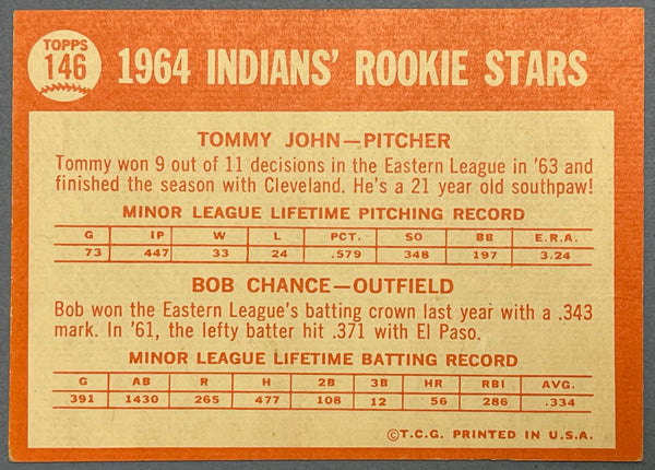 Tommy John & Bob Chance 1964 Topps Rookie Stars Baseball Card #146