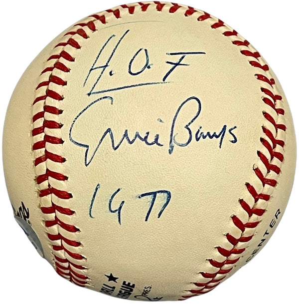 Ernie Banks Autographed Official Stat Baseball (PSA)