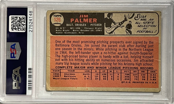 Jim Palmer Autographed 1966 Topps Rookie Card #126 (PSA)