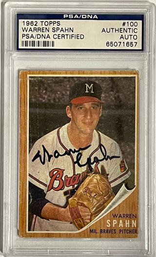 Warren Spahn Autographed 1962 Topps Card #100 (PSA)