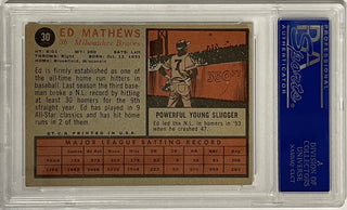 Eddie Mathews Autographed 1962 Topps Card #30 (PSA)