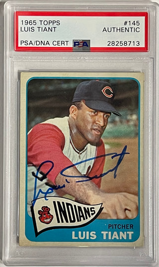 Luis Tiant Autographed 1965 Topps Card #145 (PSA)