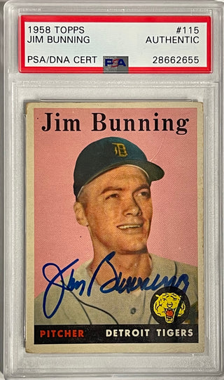 Jim Bunning Autographed 1958 Topps Card #115 (PSA)