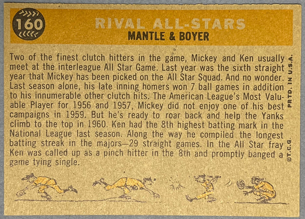 Mickey Mantle & Clete Boyer 1960 Topps Baseball Card #160