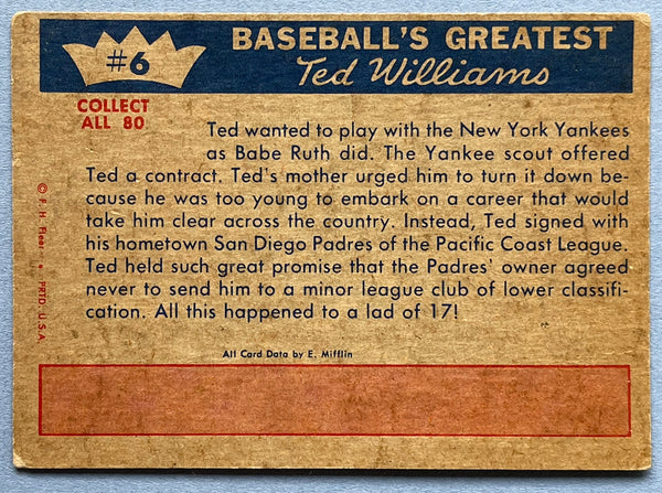 Ted Williams 1959 Fleer Baseball Card #6 Ted Turns Professional