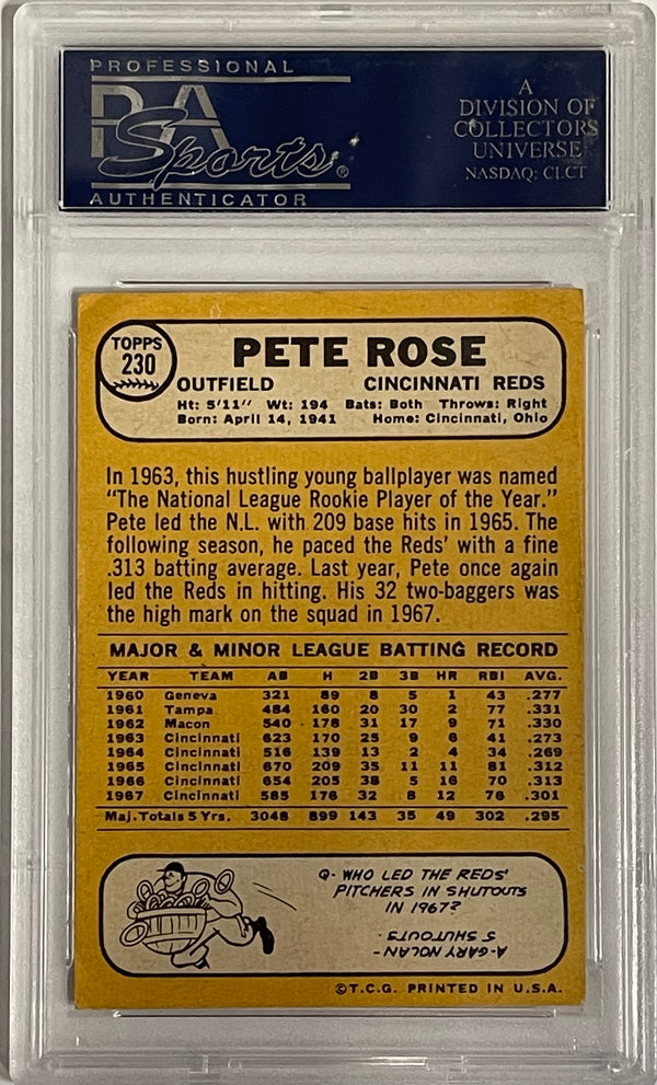 Pete Rose Autographed 1968 Topps Card #230 (PSA)