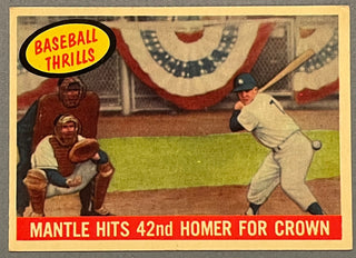 Mickey Mantle 1959 Topps Baseball Card #461 Mantle Hits 42nd Homer for Crown