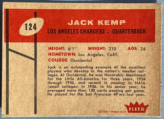 Jack Kemp 1960 Fleer Football Card #124