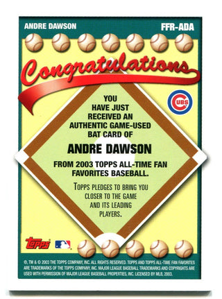 Andre Dawson Topps 2003 Fan Favorites Bat Card