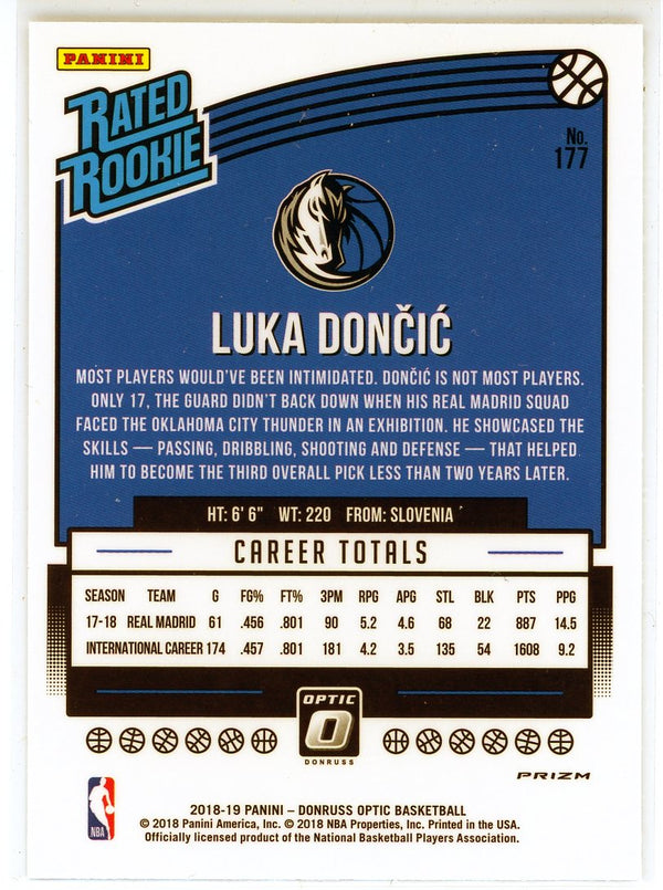 Luka Doncic 2018-19 Panini Donruss Optic Rated Rookie Shock Prizm Card #177