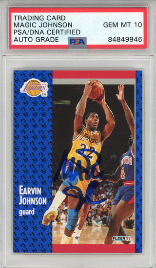 Magic Johnson Autographed 1991 Fleer Card #100 (PSA)