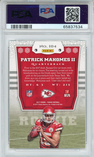 Patrick Mahomes II 2017 Panini Rookie Card #104 (PSA Gem Mint 10)