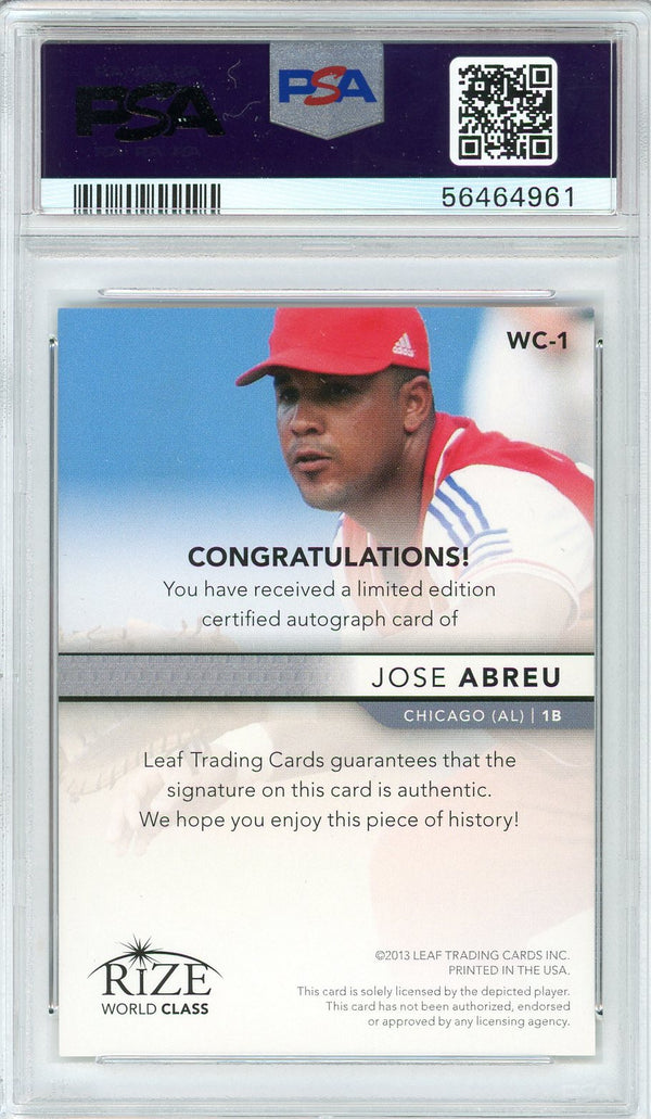 Jose Abreu Autographed 2013 Leaf Rize Card #WC-1 (PSA Auto 10)