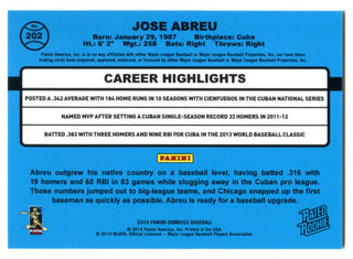 Jose Abreu 2014 Panini Donruss Rated Rookie Card #202