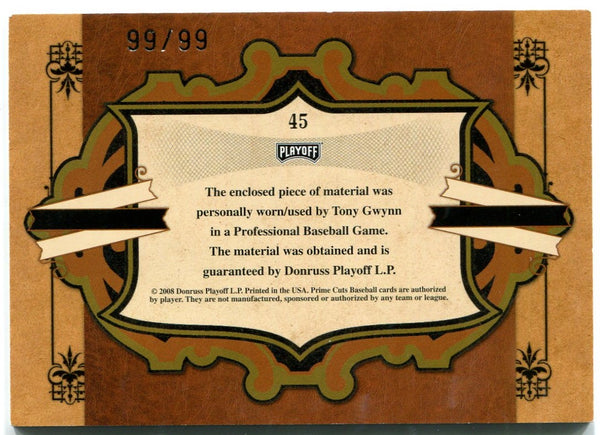 Tony Gwynn Donruss Prime Cuts Jersey Card 99/99