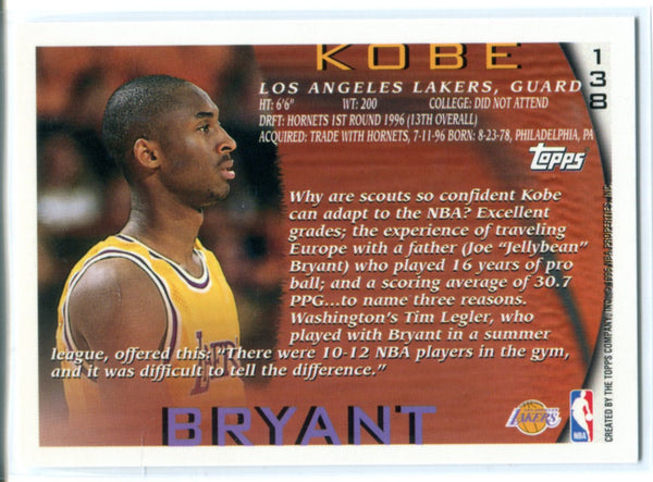 Kobe Bryant 1996-97 Topps Rookie Card #138