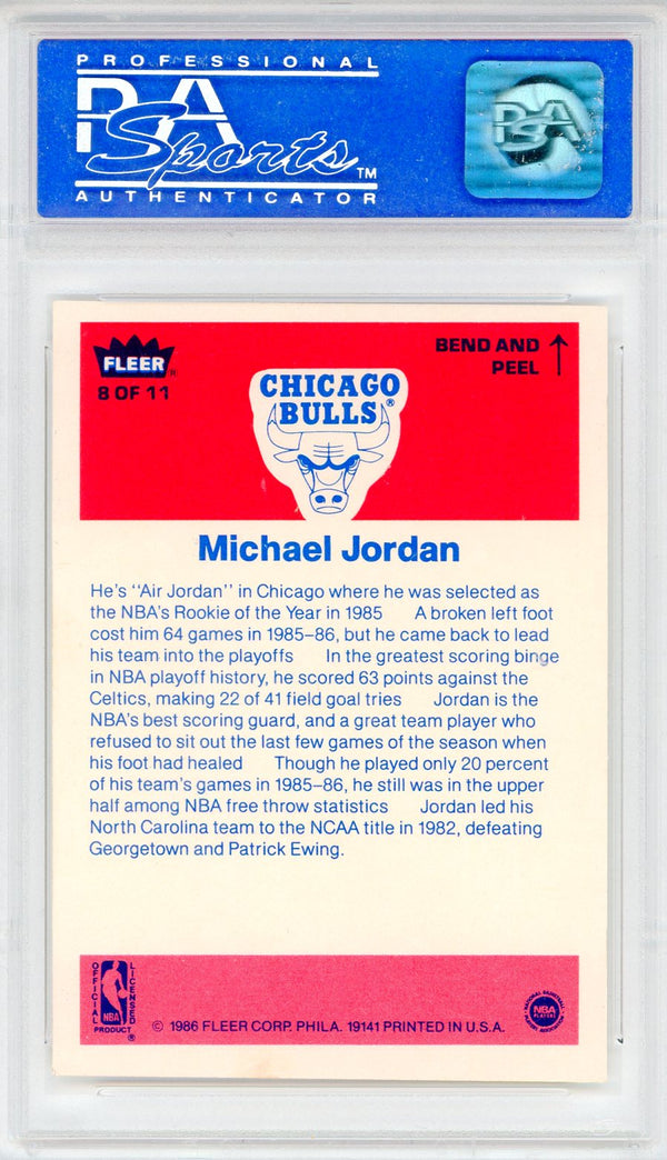 Michael Jordan 1986 Fleer Sticker Card #8 (PSA NM-MT 8)