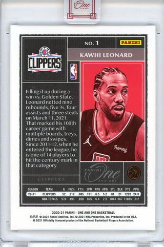 Kawhi Leonard 2020-21 Panini One and One Card #1