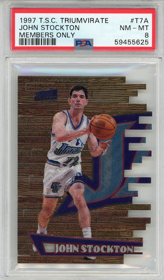 John Stockton 1997 Topps Stadium Club Triumvirate Members Only Card #T7A (PSA NM-MT 8)