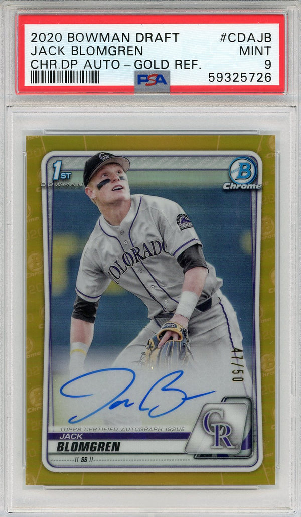 Jack Blomgren 2020 Bowman Draft Gold Refractor Rookie Card #CDAJB (PSA Mint 9)