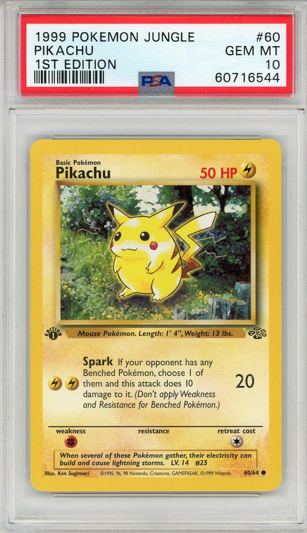 Pikachu 1999 Pokemon Jungle 1st Edition Card #60 (PSA Gem Mt 10)