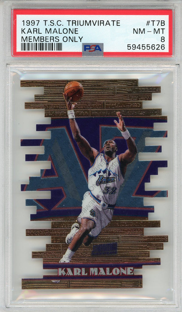 Karl Malone 1997 Topps Stadium Club Triumvirate Members Only Card #T7B (PSA NM-MT 8)