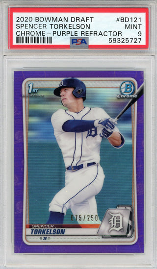 Spencer Torkelson 2020 Bowman Draft Chrome Purple Refractor Card #BD121 (PSA Mint 9)